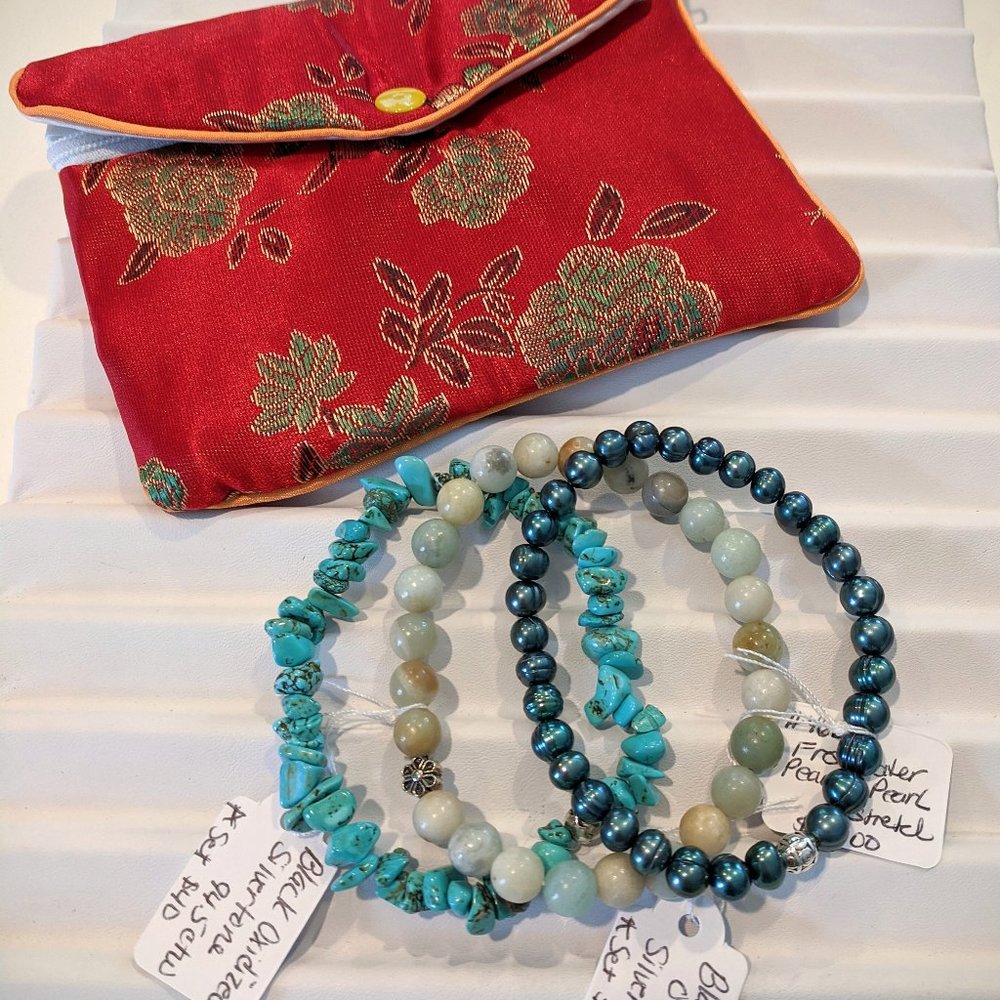 Set of 3 Multi Gemstone Stretch bracelets